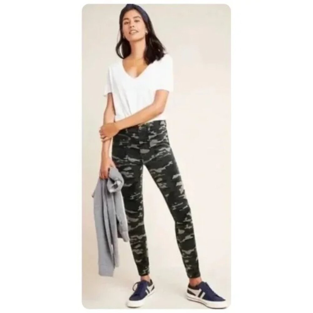 Anthropologie Dark Green Camouflage Skinny Pants